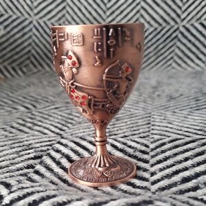 😸Egyptian Revival Copper-Tone Mini Goblet with Red Rhinestones